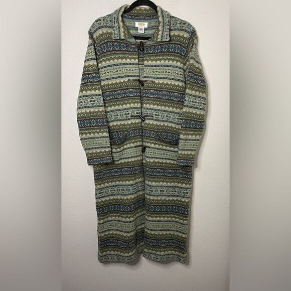 TALBOTS Nordic Sweater Duster Coat W/ Horn-Toggle Buttons 100% Lamb Wool Size M - Picture 1 of 5